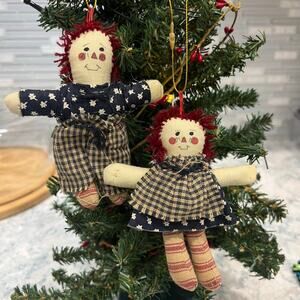 Raggedy Ann & Andy Style 5" Cloth Doll Christmas Ornaments